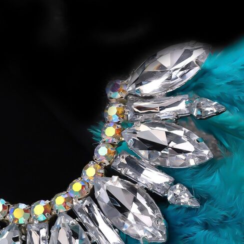 Long Peacock Feather Rhinestone Clip Earrings, Non-Piercing Ear Cuffs, Blue Goldstone, Zinc, Ear Cuffs, Earrings in Saudi Arabia
