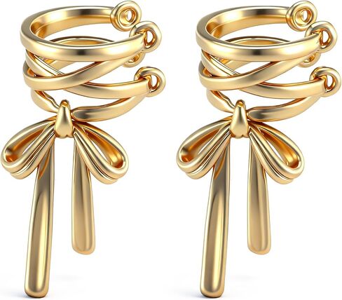Bow Ear Cuffs Non Piercing, Gold Bow Clip on Earrings Adjustable Cartilage Dangle Earrings Jewelry for Women in Saudi Arabia
