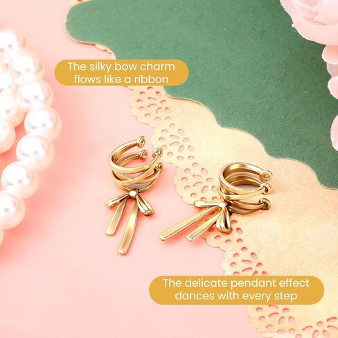 Bow Ear Cuffs Non Piercing, Gold Bow Clip on Earrings Adjustable Cartilage Dangle Earrings Jewelry for Women in Saudi Arabia