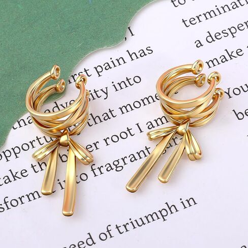 Bow Ear Cuffs Non Piercing, Gold Bow Clip on Earrings Adjustable Cartilage Dangle Earrings Jewelry for Women in Saudi Arabia