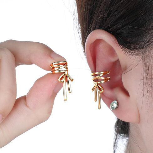 Bow Ear Cuffs Non Piercing, Gold Bow Clip on Earrings Adjustable Cartilage Dangle Earrings Jewelry for Women in Saudi Arabia
