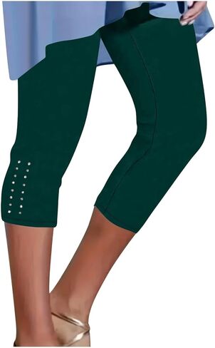 Capri Leggings Women Summer Rhinestone Dressy Capris High Waist Yoga Pant Compression Legging Workout Cropped Trousers in Saudi Arabia