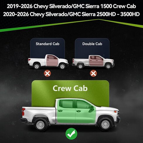 لوحات تشغيل AUTOSAVER88 ذات درجين جانبيين متوافقة مع 2019-2026 Chevy Silverado GMC Sierra 1500 Crew Cab، 2020-2026 2500HD 3500HD، خطوات مطلية بمسحوق أسود قضبان نيرف قطرة in Saudi Arabia