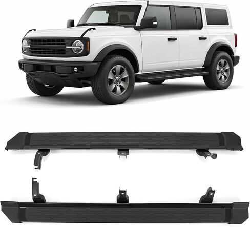 زوج من لوحات الجري المتوافقة مع 2021-2025 Ford Bronco ذات 4 أبواب جانبية وسكك حديدية من الألومنيوم + ABS مسحوق أسود مطلي بمنصة مزخرفة على طراز Nerf Bars in Kuwait