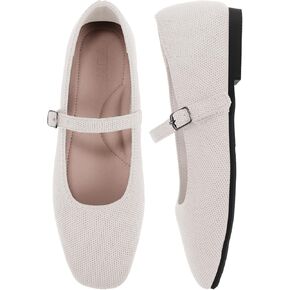 أحذية VUN Knit للنساء - أحذية باليه مسطحة بمقدمة مربعة مع حزام كاحل قابل للتعديل ودعم للقوس، أحذية Mary Jane للمكتب الأنيق والراحة الكاجوال in Kuwait