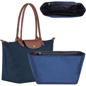 Soft Nylon Purse Organizer Insert for Longchamp Le Pliage M Tote Bag Long Handle, Lightweight Luxury Long Champ Medium Divider Shaper with Cup Holder and Deepened Pockets,M/Navy Blue in Kuwait