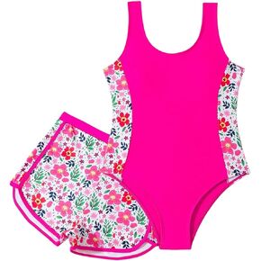 Milumia Girl's Floral Print One Piece Swimsuit with Shorts Color Block Modest Two Piece Bathing Suit in Saudi Arabia