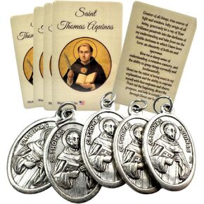 Westmon Works St Thomas Aquinas Medal Set Italian Medallion Laminated Made in the USA Holy Card, Pack of 5 in Saudi Arabia