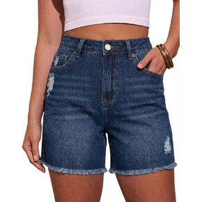 شورت جينز نسائي كاجوال من MIFOCAL متوسط ​​الارتفاع للصيف قابل للتمدد in Kuwait