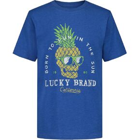 Lucky Brand Boys' Short Sleeve Graphic Crew Neck T-Shirt, Soft, Comfortable, Relaxed Fit, Pineapple Delft Heather, 14-16 in Saudi Arabia