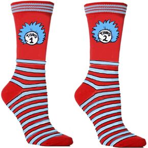جوارب مضحكة لشخصية مجنونة، جوارب زي يوم الكتاب العالمي مخططة باللونين الأحمر والأزرق جورب طاقم متوسط ​​الساق، إكسسوارات تنكرية لشخصيات كتاب القطط للنساء والرجال in Kuwait