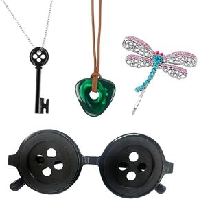 مجموعة إكسسوارات تنكرية مكونة من 4 قطع للنساء والرجال، نظارات على شكل أزرار، قلادتين للمفاتيح، مشبك شعر اليعسوب، دعائم مجوهرات الهالوين لتزيين الحفلات باللون الأسود in Kuwait