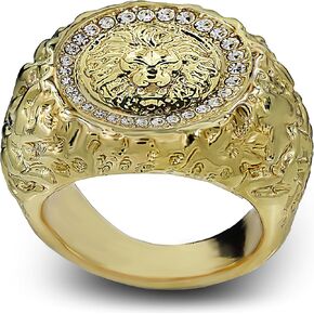 خاتم أسد ناجت مطلي بالذهب عيار 18 قيراط أصفر بينكي بيمب مثلج على شكل إصبع هيب هوب للرجال أو النساء - مقاس 7-12 in Kuwait