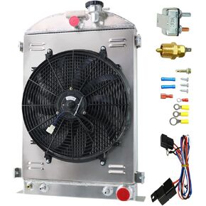 3 Row Aluminum Radiator+Shroud Fan+Relay Compatible with 1930-1932 Ford MODEL A B Hot Rod Chevy V8 AT in Saudi Arabia