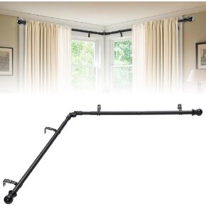 L-Shaped Corner Window Curtain Rod - 1INCH Heavy Duty Adjustable Pole 27-68 inch, Foldable for Storage, Right Angle Window Solution (Matte Black) for L-shaped Corner Windows, Bedroom, Living Room in Kuwait