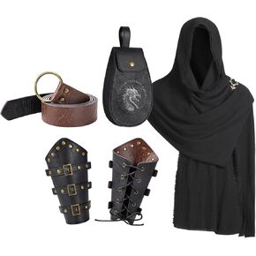 إكسسوارات زي عصر النهضة من Berenlu، وحقيبة حزام الفايكنج ودعامات جلدية مع شال بقلنسوة من العصور الوسطى، مجموعة الهالوين الكبيرة التأثيرية in Kuwait