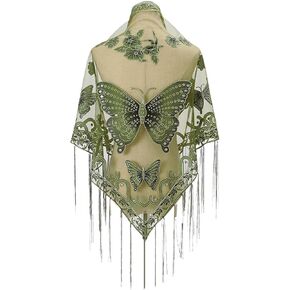 Women's Butterfly Embroidered Shawl, Sheer Lace Triangle Scarf with Fringe, Bridal Bridesmaid Wedding Wrap, Decorative Hijab Shawl for Evening Dress Summer Formal Occasion in Saudi Arabia
