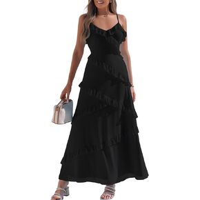 Women's Ruffle Tiered Wedding Guest Dresses Cami Mesh Maxi Dress Gown Cocktail Party Club Casual Summer Sundresses in Saudi Arabia