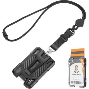 حامل شارة الهوية من Oaridey مع حبل قصير، حبل أمان منفصل مع حامل لبطاقة الهوية، حامل بطاقة الهوية بسعة 5 بطاقات، محفظة من ألياف الكربون، إطلاق سريع، مثالي للعمل والاستخدام اليومي in Kuwait