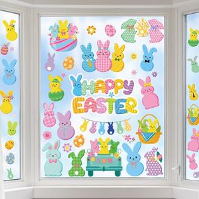 ملصقات نافذة عيد الفصح السعيدة من DPKOW للنوافذ الزجاجية، 9 أوراق ملصقات نافذة على شكل أرنب، ملصقات بيضة أرنب، ملصقات زنبركية، ديكورات عيد الفصح، ديكور أرنب الربيع، على الوجهين، قابلة للإزالة وإعادة الاستخدام in Kuwait
