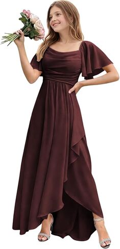 Chiffon Pleated Flower Girl Dress Short Puff Sleeve Junior Bridesmaid Dresses High-Low Maxi Formal Dresses for Girls in Saudi Arabia