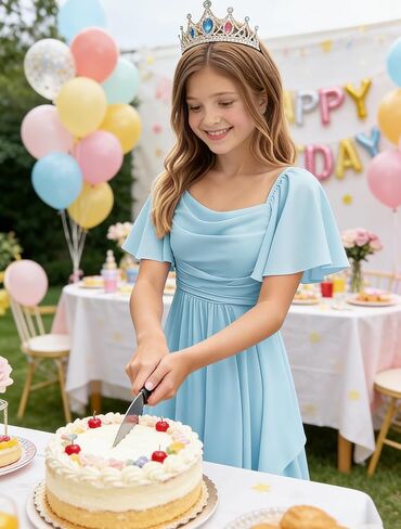 Chiffon Pleated Flower Girl Dress Short Puff Sleeve Junior Bridesmaid Dresses High-Low Maxi Formal Dresses for Girls in Saudi Arabia