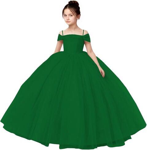 فستان فتاة الزهور لحفلات الزفاف من التول مع أشرطة سباغيتي، فستان رسمي لحفلات المناولة الأولى in Saudi Arabia