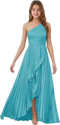 One Shoulder Junior Bridesmaid Dress Satin Flower Girl Dresses for Wedding High-Low Pleated Girls Formal Gown in Saudi Arabia