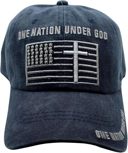 One Nation Under God Patriotic Hat, American Flag Cross Embroidered Cap, Washed USA Hat, Veteran Gift, Patriotic American in Saudi Arabia