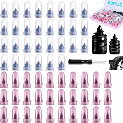 60 PCS Premium Tire Repair Rubber Nails Kit, Portable Screw in Tire Plugs with Screwdriver, Tire Plug Screw for Repairing Punctures in Vacuum Tires, Quick Self-Service Emergency Tire Repair Solution in Saudi Arabia