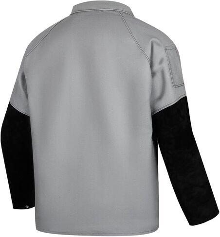 LeaSeek Welding Jacket Leather Sleeves Flame Resistant, Cotton& Leather Hybrid Welder Jackets for Men Women, Gray Black S-4XL in Kuwait
