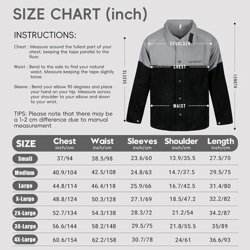 LeaSeek Welding Jacket Leather Sleeves Flame Resistant, Cotton& Leather Hybrid Welder Jackets for Men Women, Gray Black S-4XL in Kuwait