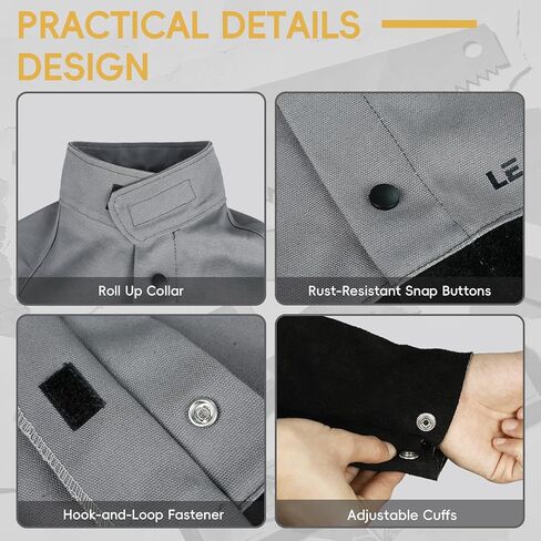 LeaSeek Welding Jacket Leather Sleeves Flame Resistant, Cotton& Leather Hybrid Welder Jackets for Men Women, Gray Black S-4XL in Kuwait