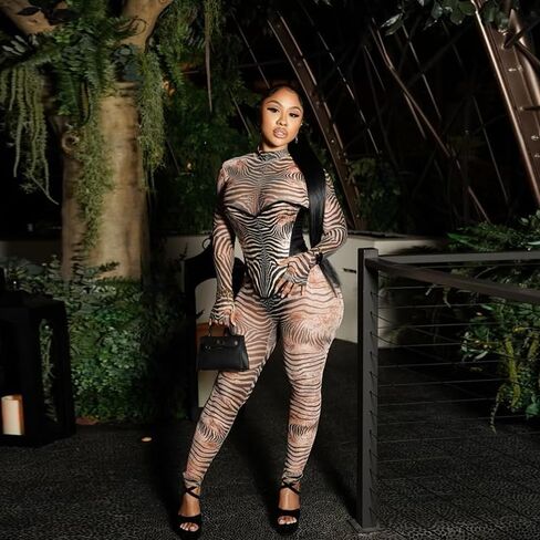 NIFTRIRY One Jumpsuit for Women Long Sleeve Zebra Print Sheer Bodycon Jumpsuit for Women Sexy Romper Club Outfits in Saudi Arabia