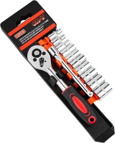 مجموعة مقابس محرك 12 قطعة مقاس 1/4 بوصة، مجموعة مفاتيح ربط بسقاطة صغيرة ممتازة، مجموعة مفاتيح ربط بسقاطة صغيرة مترية، مع شريط تمديد بسقاطة 1/4 للسيارة والسيارات والإصلاح المنزلي in Kuwait