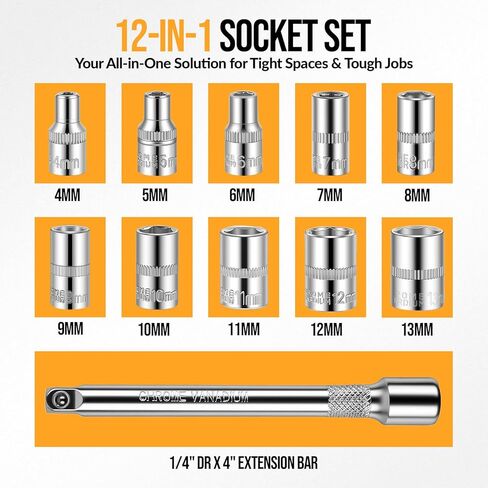 مجموعة مقابس محرك 12 قطعة مقاس 1/4 بوصة، مجموعة مفاتيح ربط بسقاطة صغيرة ممتازة، مجموعة مفاتيح ربط بسقاطة صغيرة مترية، مع شريط تمديد بسقاطة 1/4 للسيارة والسيارات والإصلاح المنزلي in Kuwait