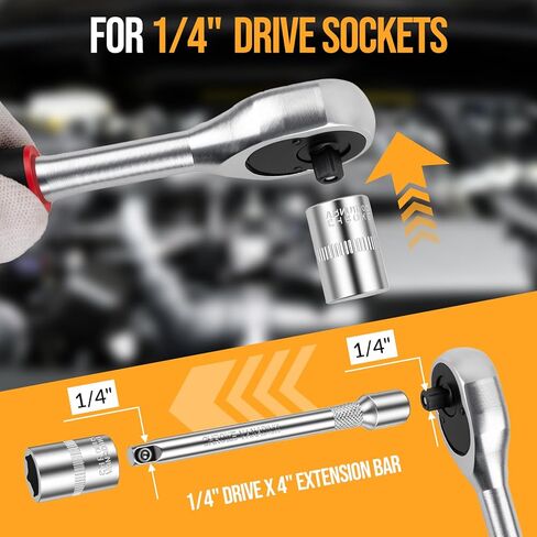 مجموعة مقابس محرك 12 قطعة مقاس 1/4 بوصة، مجموعة مفاتيح ربط بسقاطة صغيرة ممتازة، مجموعة مفاتيح ربط بسقاطة صغيرة مترية، مع شريط تمديد بسقاطة 1/4 للسيارة والسيارات والإصلاح المنزلي in Kuwait