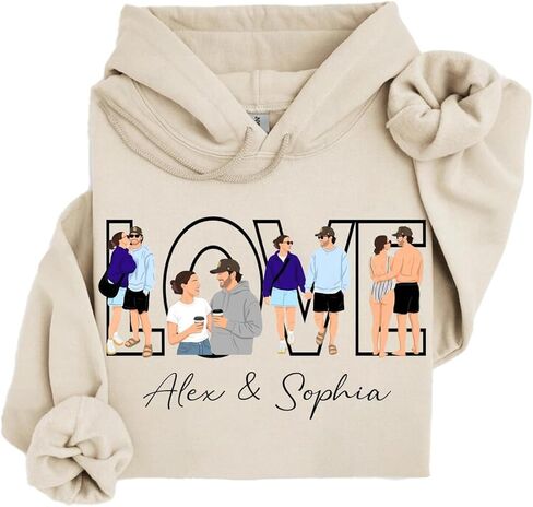 GABITA Custom Photo Art Couple Hoodies Sweatshirt Custom Gift for Him Her Valentine Day Anniversary Personalized Couple Gift in Kuwait