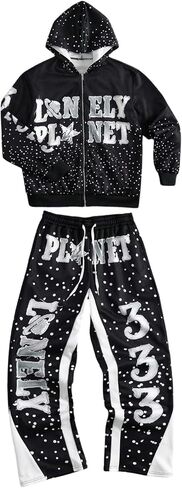 SOLY HUX Men's Sweatsuit 2 Piece Outfits Letter Graphic Zip Up Long Sleeve Hoodies Sweatshirt and Sweatpants Streetwear in Saudi Arabia