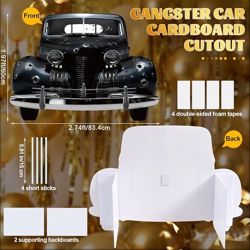 20 ثانية 2.7 × 2 قدم قطع من الورق المقوى لسيارة العصابات، ديكور حفلات طافوا 20 ثانية، دعامة صور سيارة العصابات الكلاسيكية، خلفية خلفية بالحجم الطبيعي للمركبة السوداء الرجعية لعيد ميلاد موسيقى الجاز غاتسبي سبيك إيزي in Kuwait