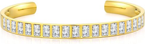 18K Gold/Rose Gold Plated Bracelets for Women, 5A Sparkling Square Cubic Zirconia Waterproof Never Tarnish Bangle Bracelet Jewelry, Equipped with Gift Box, Valentines Mother's Day Birthday Christmas Gifts for Women in Saudi Arabia