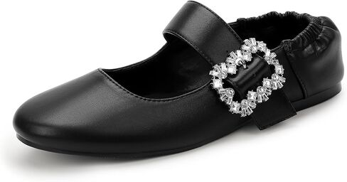 IDIFU Women's Mary Jane Ballet Flats Closed Round Toe Dress Shoes with Adjustable Rhinestone Buckle Comfortable Cute Dressy Wedding Casual Prom Bride Slip On Elastic Flats in Saudi Arabia