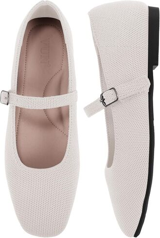 أحذية VUN Knit للنساء - أحذية باليه مسطحة بمقدمة مربعة مع حزام كاحل قابل للتعديل ودعم للقوس، أحذية Mary Jane للمكتب الأنيق والراحة الكاجوال in Kuwait