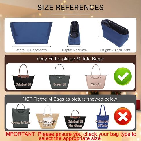 إدراج منظم محفظة من النايلون الناعم لحقيبة حمل Longchamp Le Pliage M بمقبض طويل، شكل مقسم متوسط ​​الوزن فاخر وطويل مع حامل أكواب وجيوب عميقة، M/أزرق داكن in Kuwait