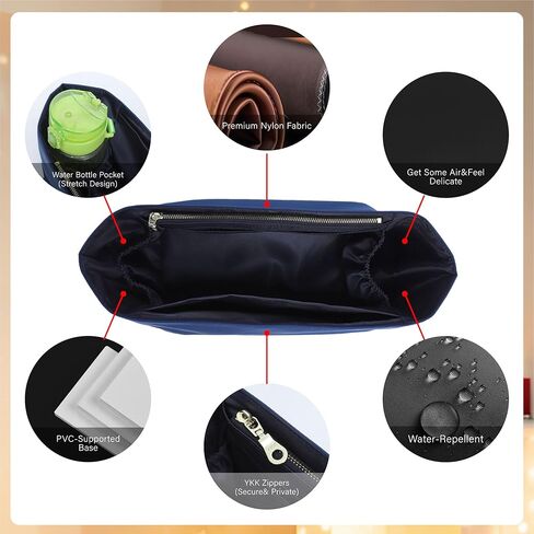 إدراج منظم محفظة من النايلون الناعم لحقيبة حمل Longchamp Le Pliage M بمقبض طويل، شكل مقسم متوسط ​​الوزن فاخر وطويل مع حامل أكواب وجيوب عميقة، M/أزرق داكن in Kuwait