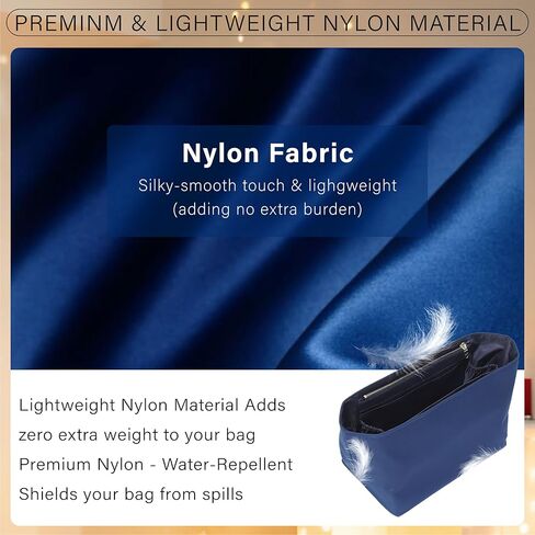 إدراج منظم محفظة من النايلون الناعم لحقيبة حمل Longchamp Le Pliage M بمقبض طويل، شكل مقسم متوسط ​​الوزن فاخر وطويل مع حامل أكواب وجيوب عميقة، M/أزرق داكن in Kuwait