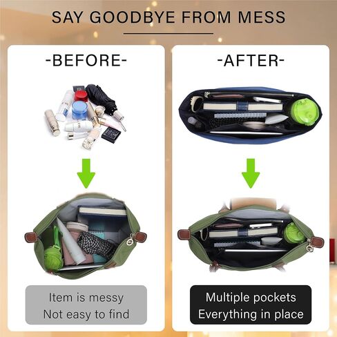 إدراج منظم محفظة من النايلون الناعم لحقيبة حمل Longchamp Le Pliage M بمقبض طويل، شكل مقسم متوسط ​​الوزن فاخر وطويل مع حامل أكواب وجيوب عميقة، M/أزرق داكن in Kuwait