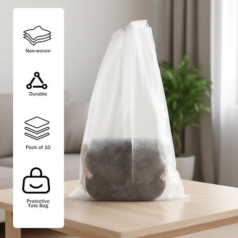 TIESOME 10 Pcs Dust Bags for Handbags 19x12.5 Inch, Purse Storage Bag with Drawstring, Non-Woven Breathable Protector for Boots, Shoes & Travel Organizer, White in Saudi Arabia