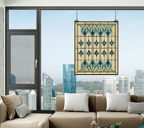Large Stained Glass Window Hanging 20"×25", 100% Real Blue Stained Glass Panel for Home Decor(YLK003) in Saudi Arabia