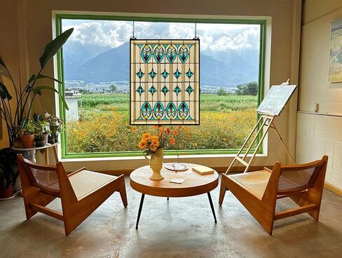 Large Stained Glass Window Hanging 20"×25", 100% Real Blue Stained Glass Panel for Home Decor(YLK003) in Saudi Arabia